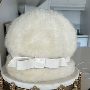 Elegant White Fur Hat with Bow